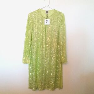 Anne Klein Women's Green Sequin Long Sleeve Cardigan Size Medium